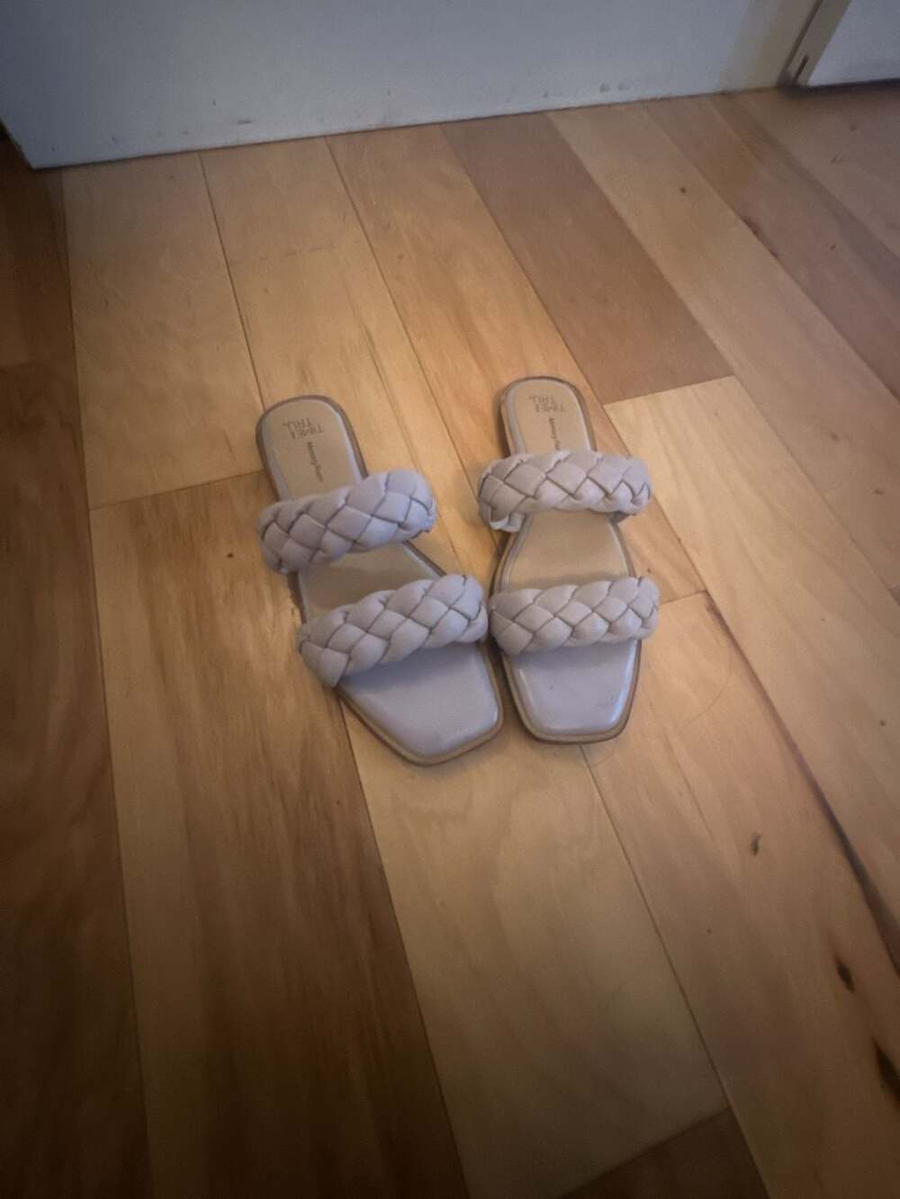 Time and Tru Women's Lavender Braided Two Band Slide Sandals with Memory Foam